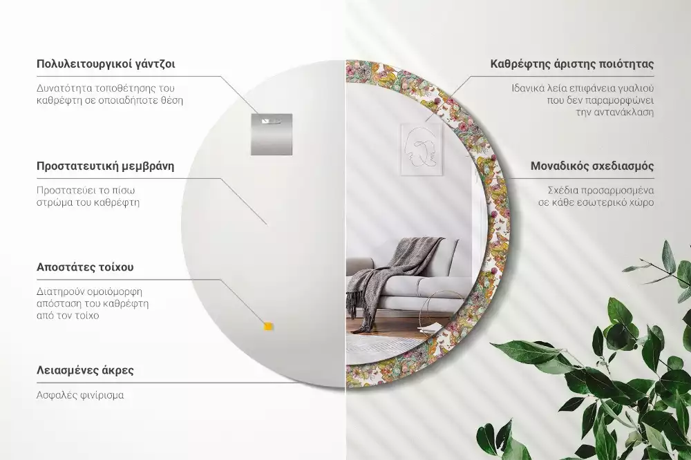 Lustro w ramie z nadrukiem w motywie bajkowych kwiatów