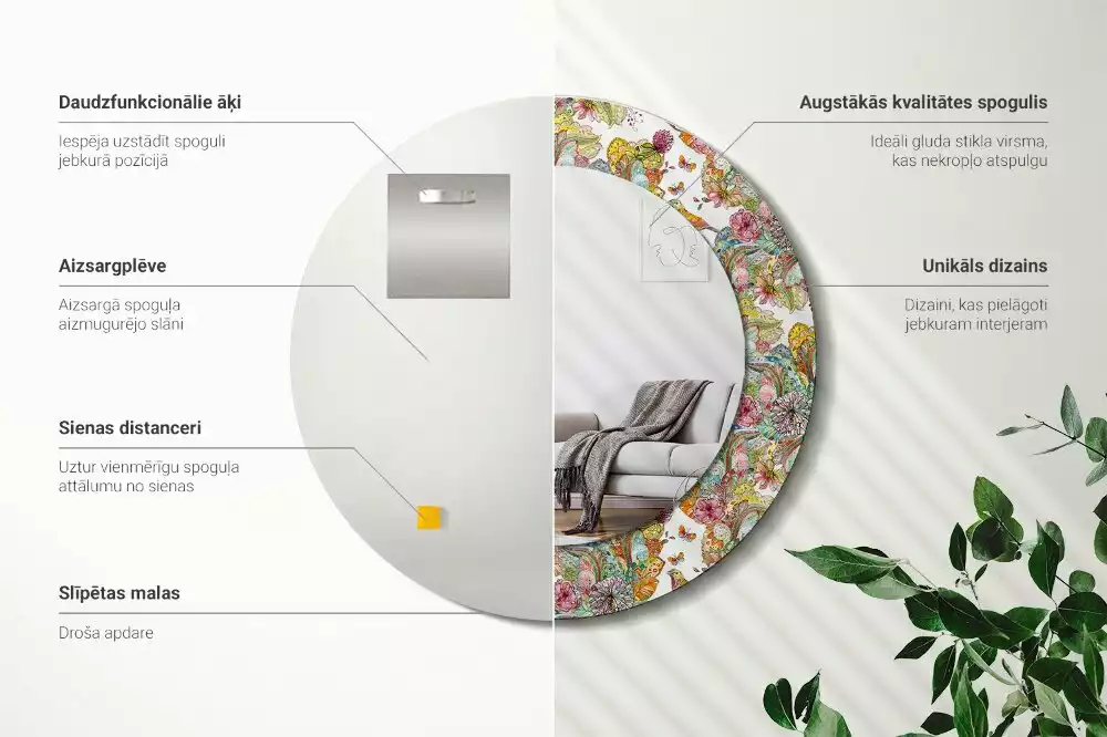 Lustro w ramie z nadrukiem w motywie bajkowych kwiatów