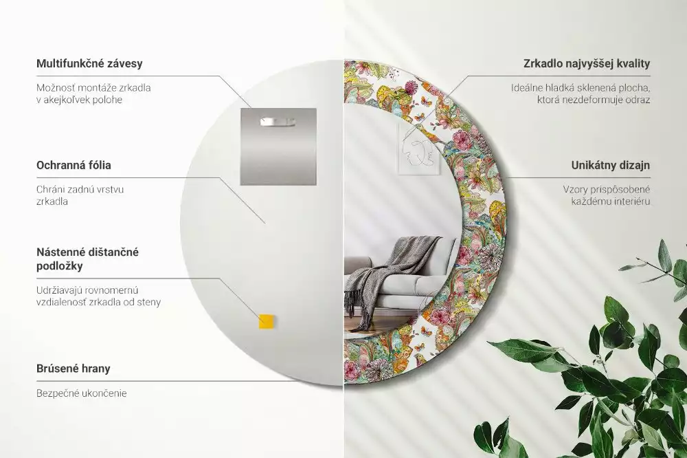 Lustro w ramie z nadrukiem w motywie bajkowych kwiatów