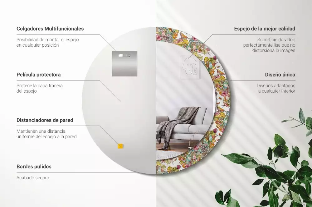 Lustro w ramie z nadrukiem w motywie bajkowych kwiatów