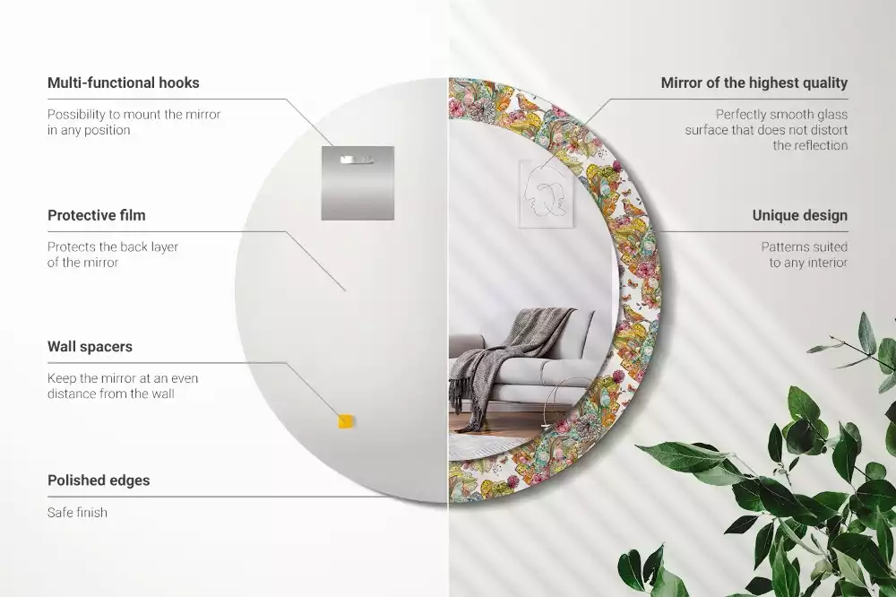 Lustro w ramie z nadrukiem w motywie bajkowych kwiatów