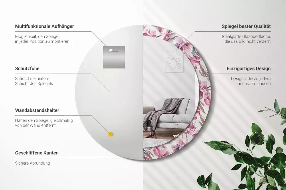 Lustro z drukowaną ramką o motywie piwonii