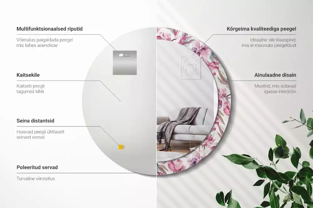 Lustro z drukowaną ramką o motywie piwonii