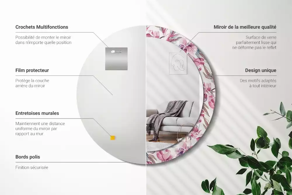 Lustro z drukowaną ramką o motywie piwonii