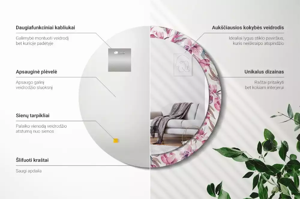 Lustro z drukowaną ramką o motywie piwonii