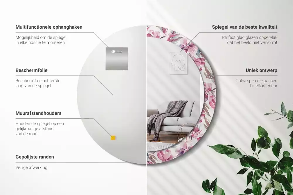 Lustro z drukowaną ramką o motywie piwonii