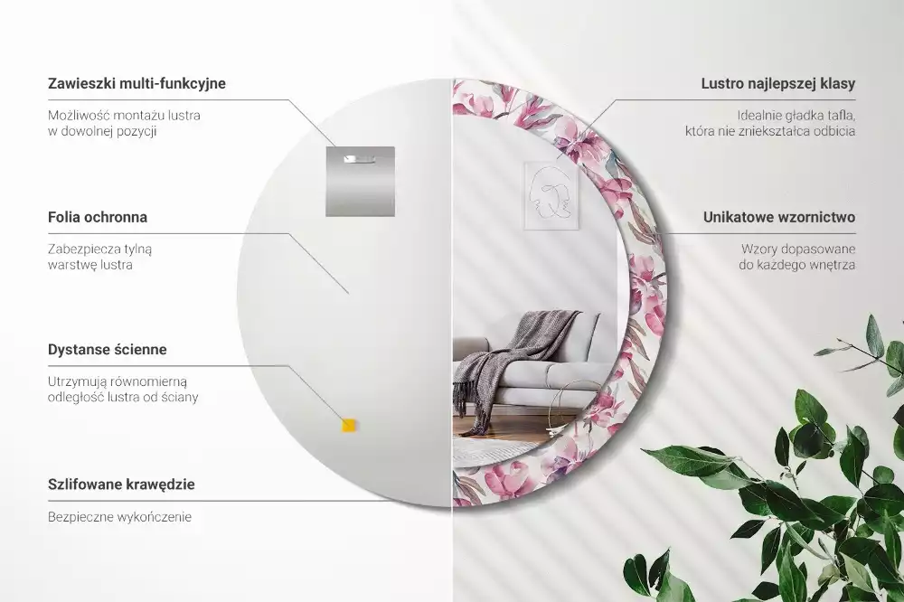 Lustro z drukowaną ramką o motywie piwonii