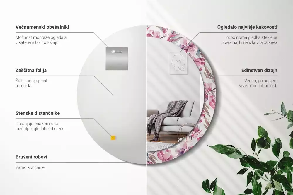 Lustro z drukowaną ramką o motywie piwonii