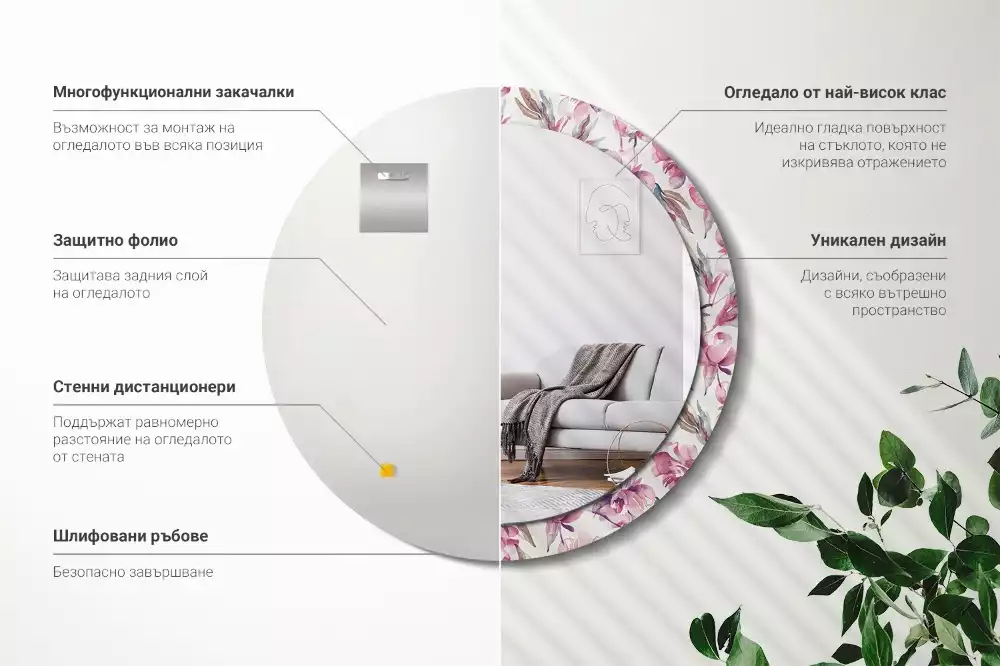 Lustro z drukowaną ramką o motywie piwonii