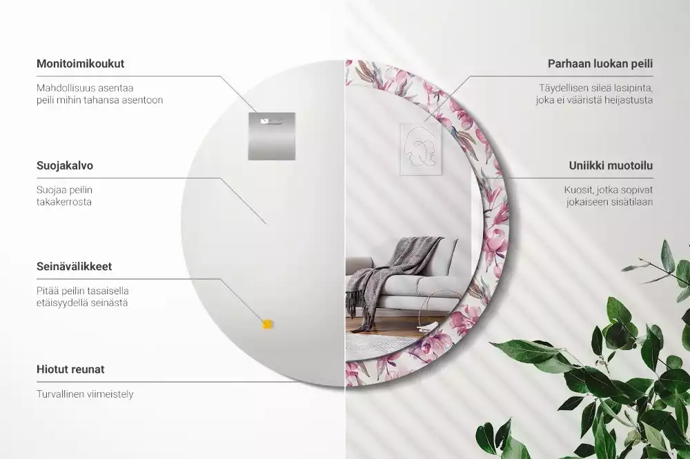 Lustro z drukowaną ramką o motywie piwonii