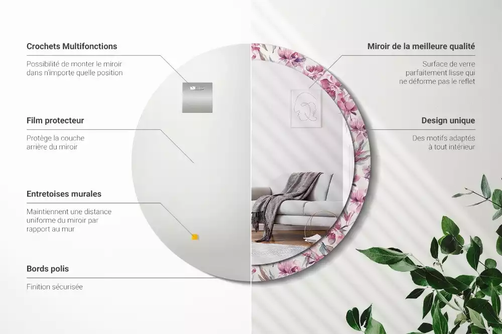 Lustro z drukowaną ramką o motywie piwonii