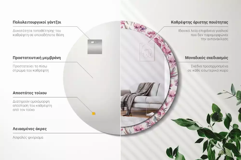 Lustro z drukowaną ramką o motywie piwonii