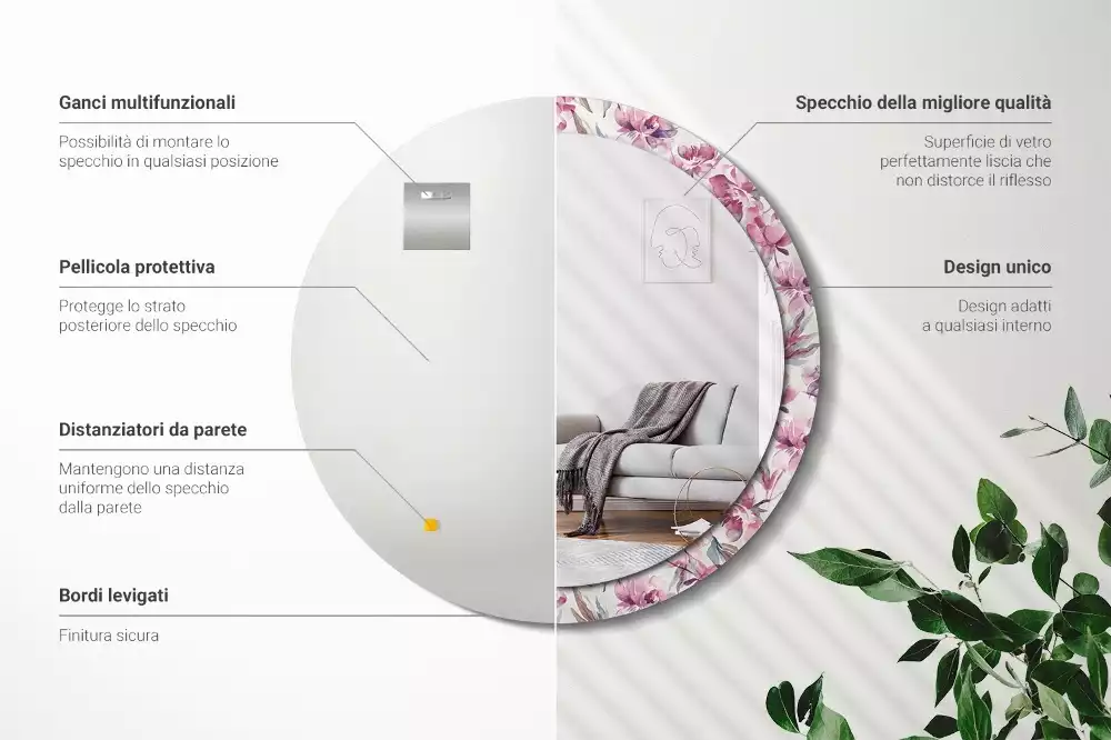 Lustro z drukowaną ramką o motywie piwonii