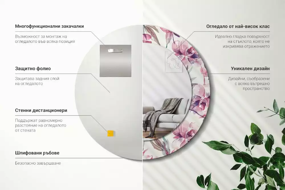 Lustro z drukowaną ramką o motywie piwonii