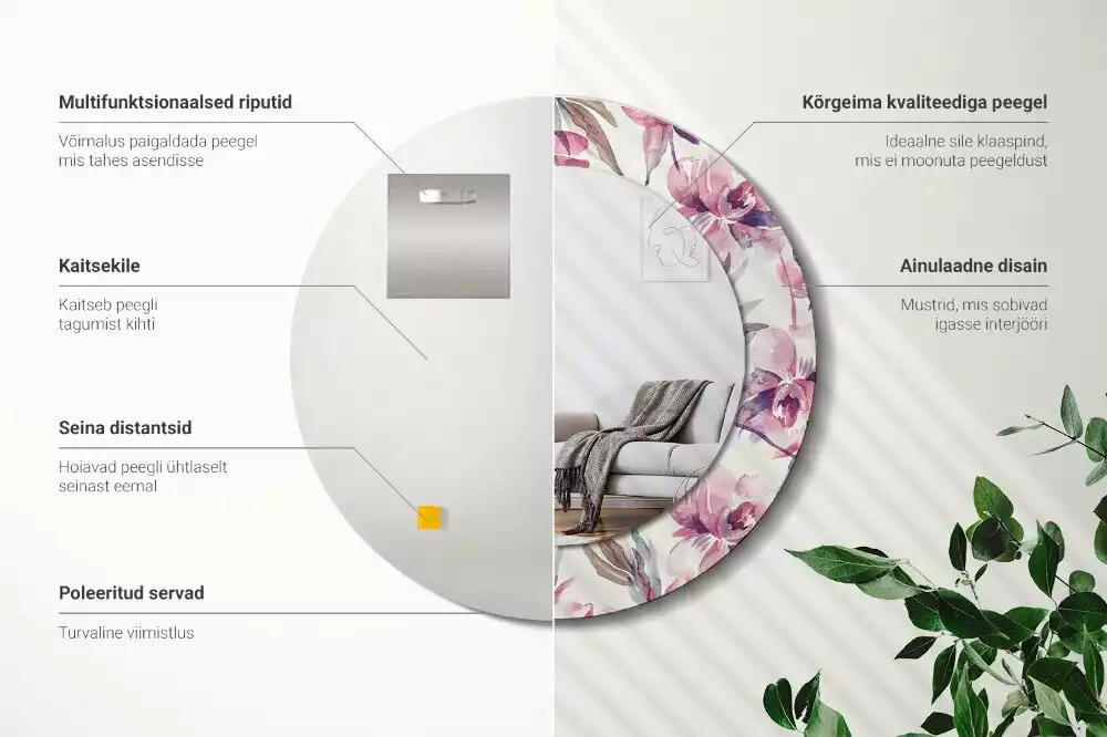 Lustro z drukowaną ramką o motywie piwonii