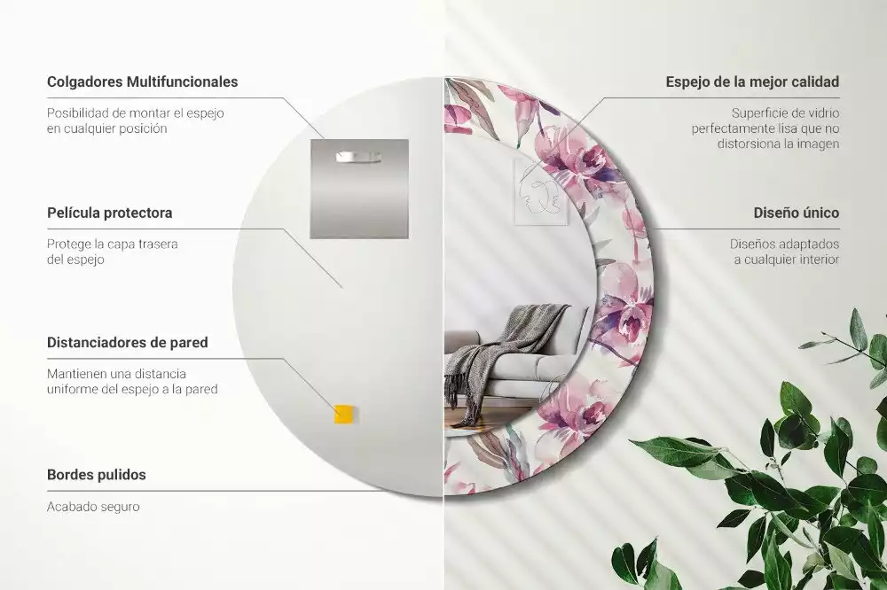 Lustro z drukowaną ramką o motywie piwonii