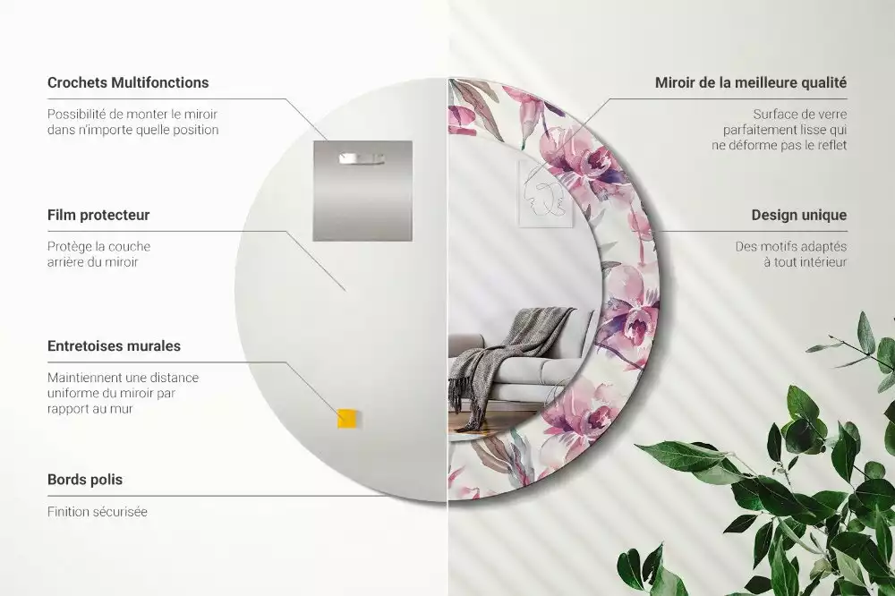 Lustro z drukowaną ramką o motywie piwonii