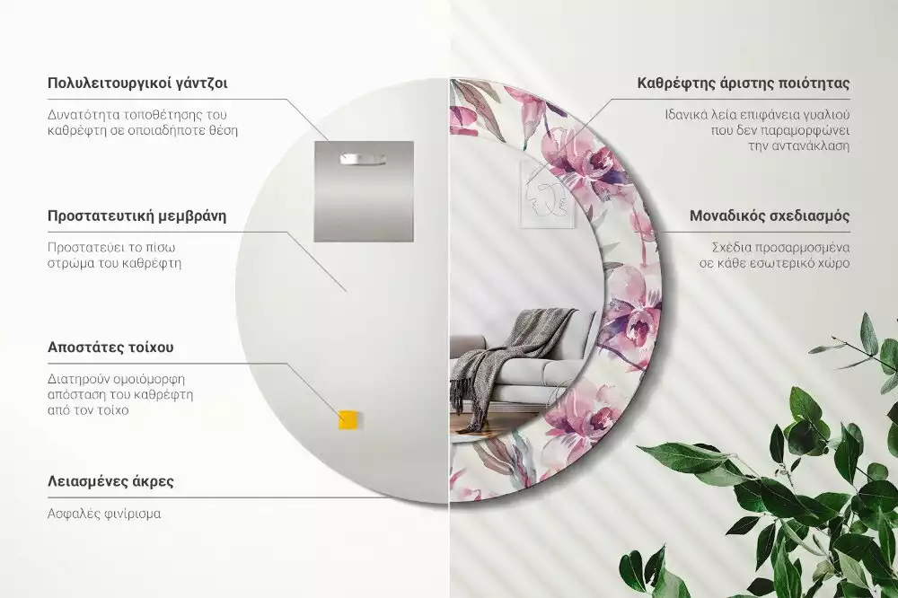 Lustro z drukowaną ramką o motywie piwonii