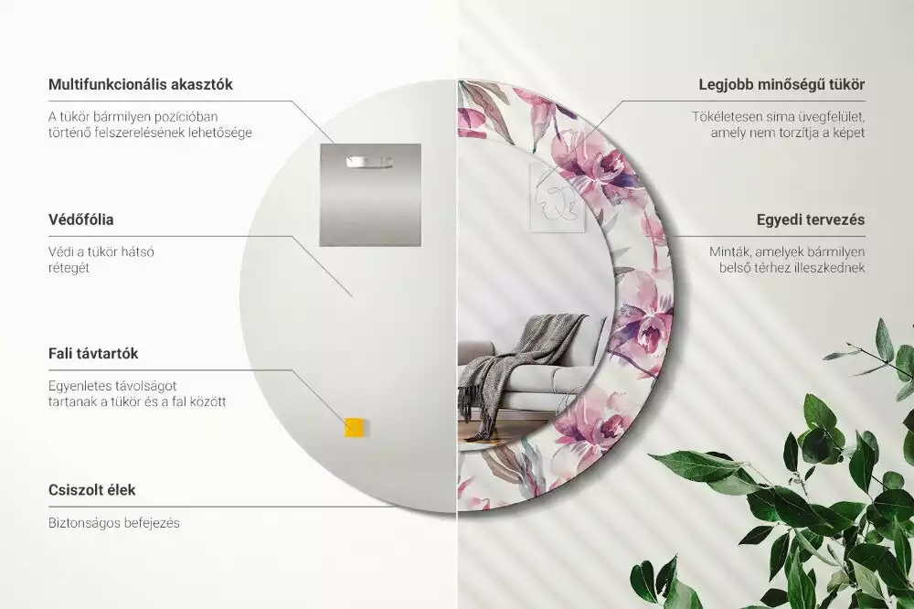 Lustro z drukowaną ramką o motywie piwonii