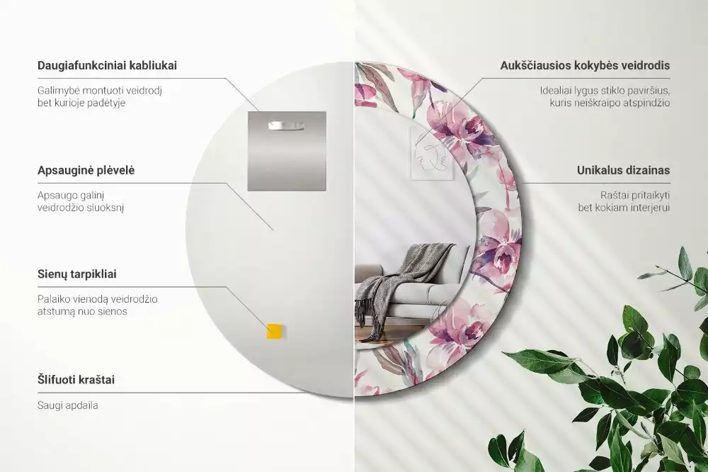 Lustro z drukowaną ramką o motywie piwonii