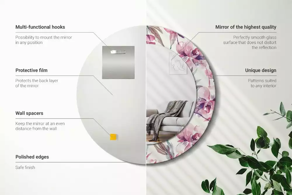 Lustro z drukowaną ramką o motywie piwonii