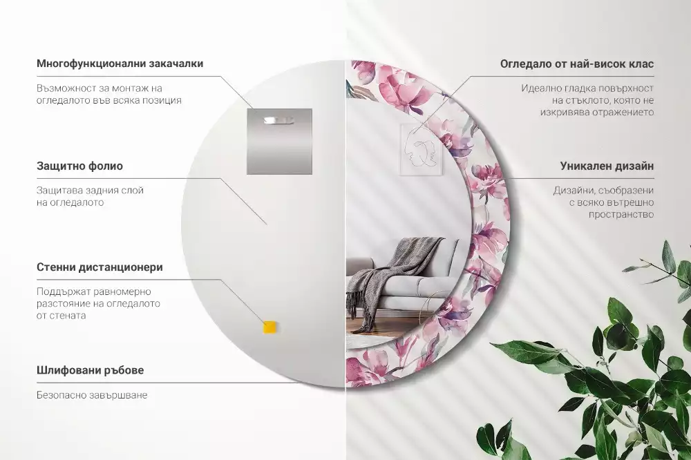 Lustro z drukowaną ramką o motywie piwonii