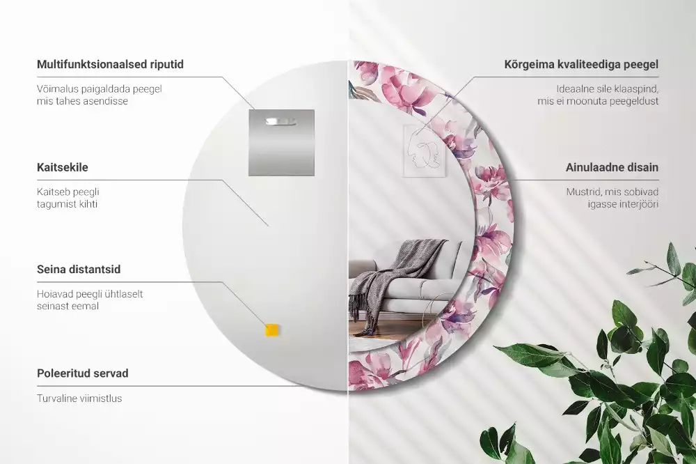 Lustro z drukowaną ramką o motywie piwonii