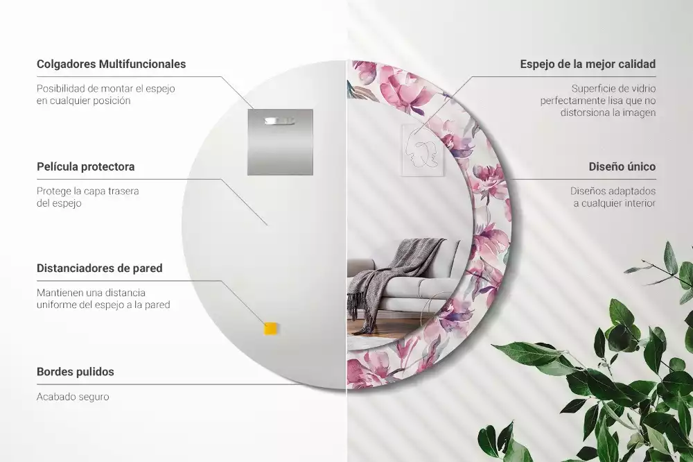 Lustro z drukowaną ramką o motywie piwonii