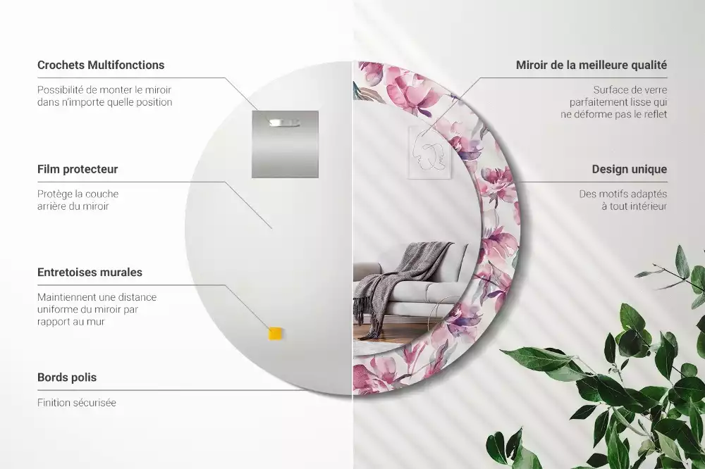 Lustro z drukowaną ramką o motywie piwonii