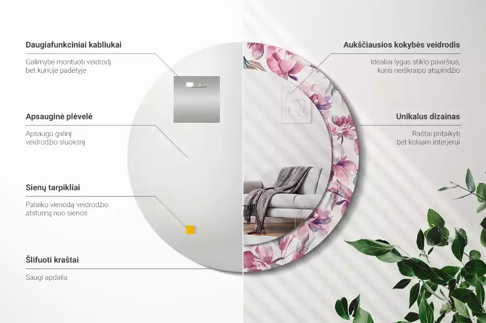 Lustro z drukowaną ramką o motywie piwonii