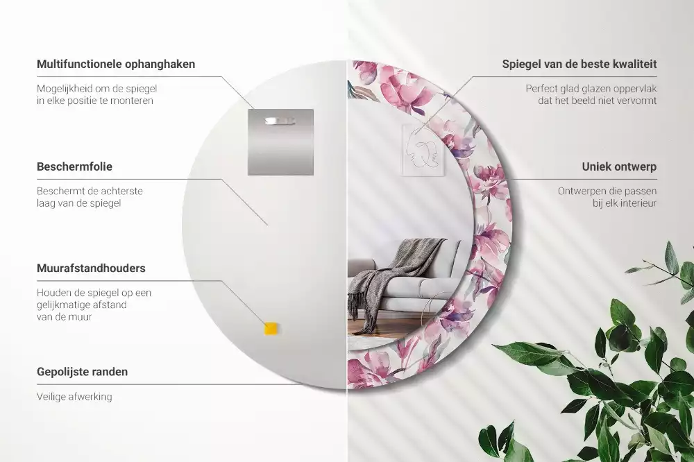 Lustro z drukowaną ramką o motywie piwonii