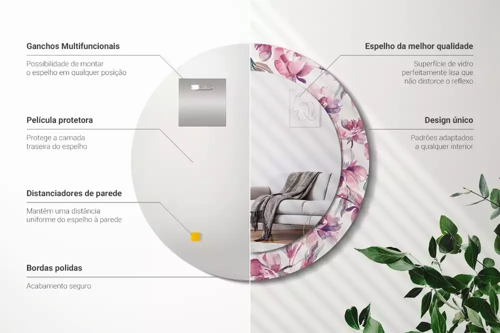 Lustro z drukowaną ramką o motywie piwonii