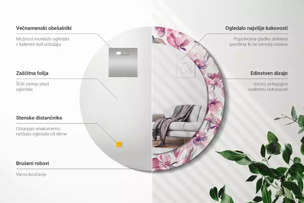 Lustro z drukowaną ramką o motywie piwonii