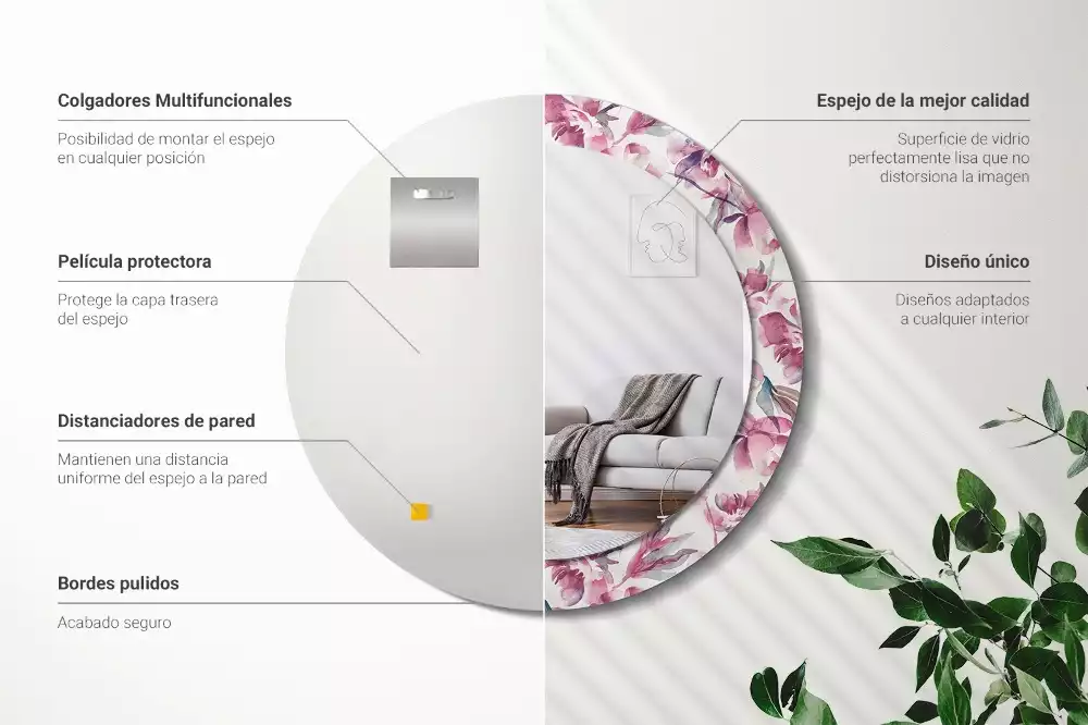 Lustro z drukowaną ramką o motywie piwonii