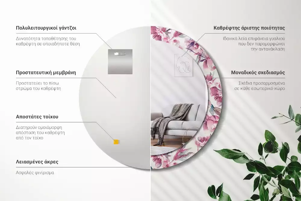 Lustro z drukowaną ramką o motywie piwonii