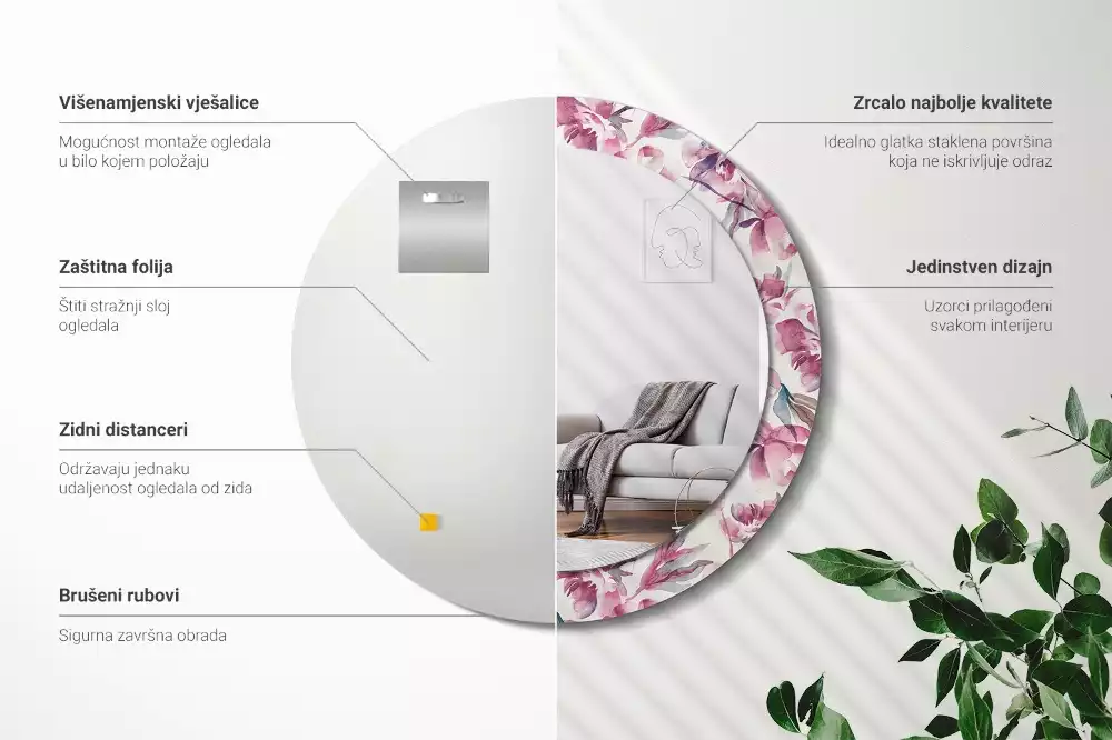 Lustro z drukowaną ramką o motywie piwonii