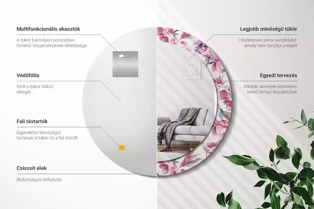 Lustro z drukowaną ramką o motywie piwonii