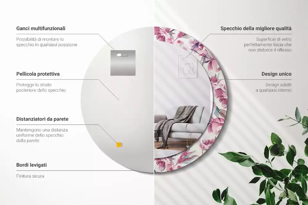 Lustro z drukowaną ramką o motywie piwonii