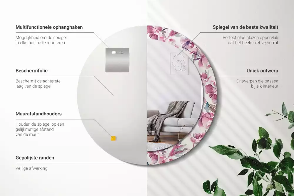 Lustro z drukowaną ramką o motywie piwonii