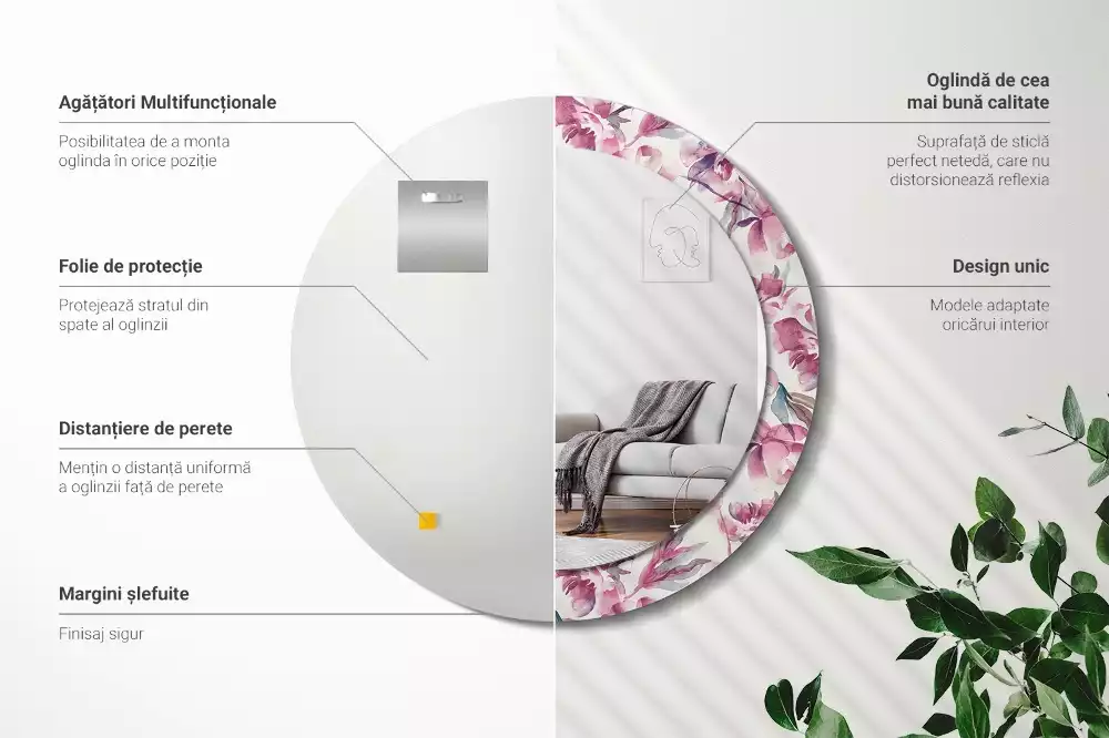 Lustro z drukowaną ramką o motywie piwonii