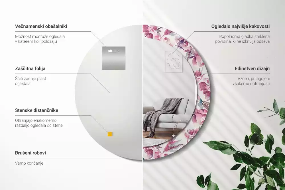 Lustro z drukowaną ramką o motywie piwonii