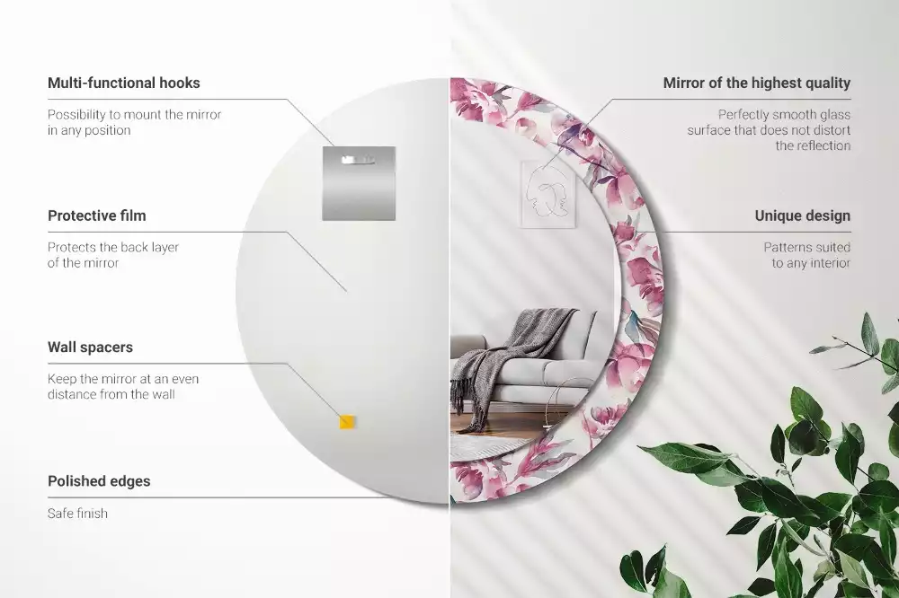 Lustro z drukowaną ramką o motywie piwonii