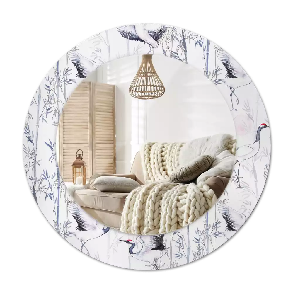 Lustro z drukowaną ramką z motywem żurawi