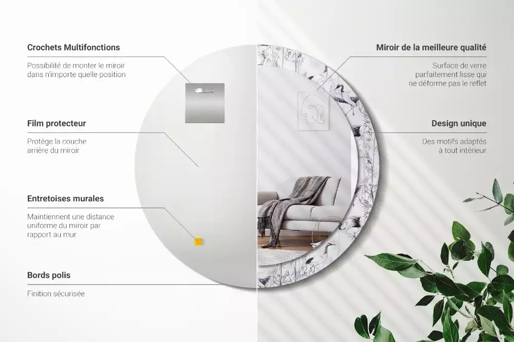 Lustro z drukowaną ramką z motywem żurawi