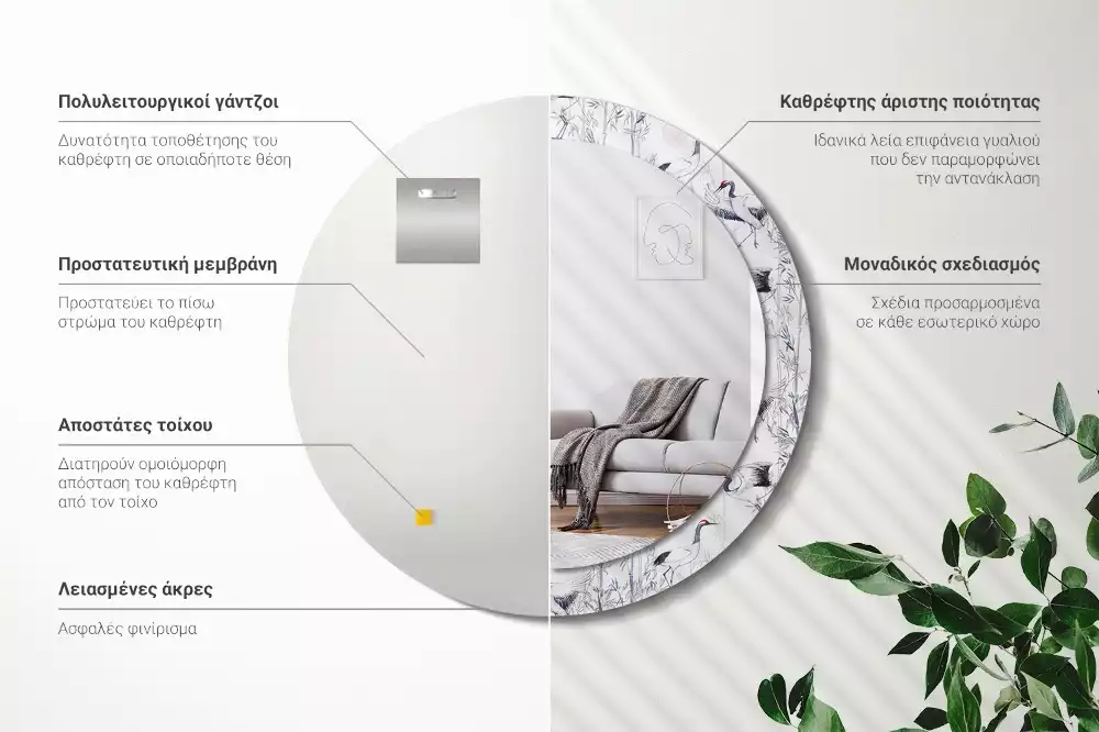 Lustro z drukowaną ramką z motywem żurawi