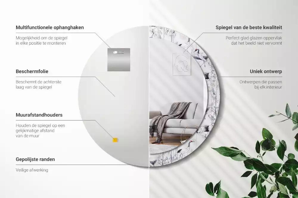 Lustro z drukowaną ramką z motywem żurawi