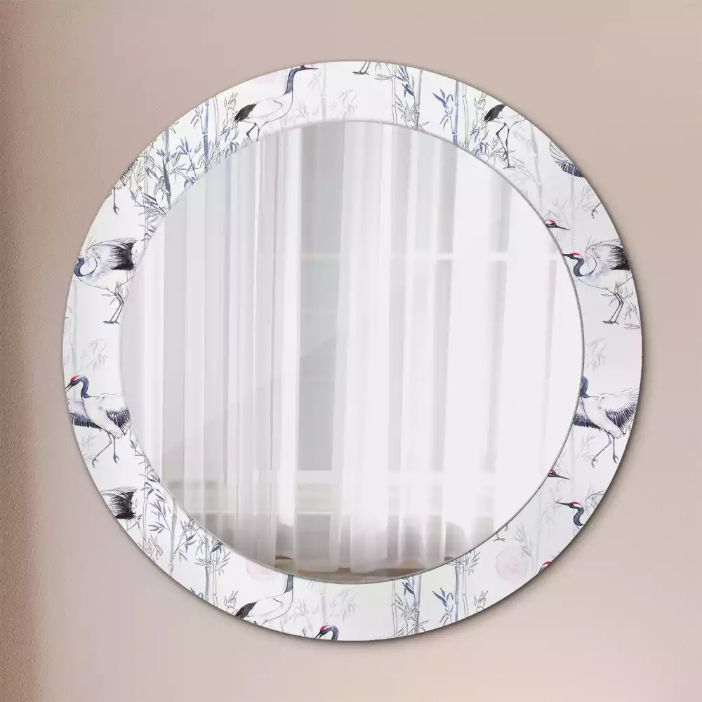 Lustro z drukowaną ramką z motywem żurawi