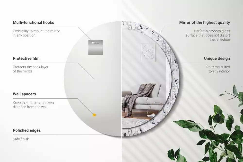 Lustro z drukowaną ramką z motywem żurawi