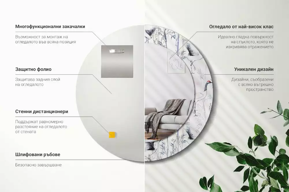 Lustro z drukowaną ramką z motywem żurawi