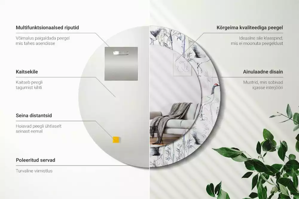 Lustro z drukowaną ramką z motywem żurawi